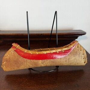 Antique 10" American INDIAN BIRCH BARK CANOE Handmade